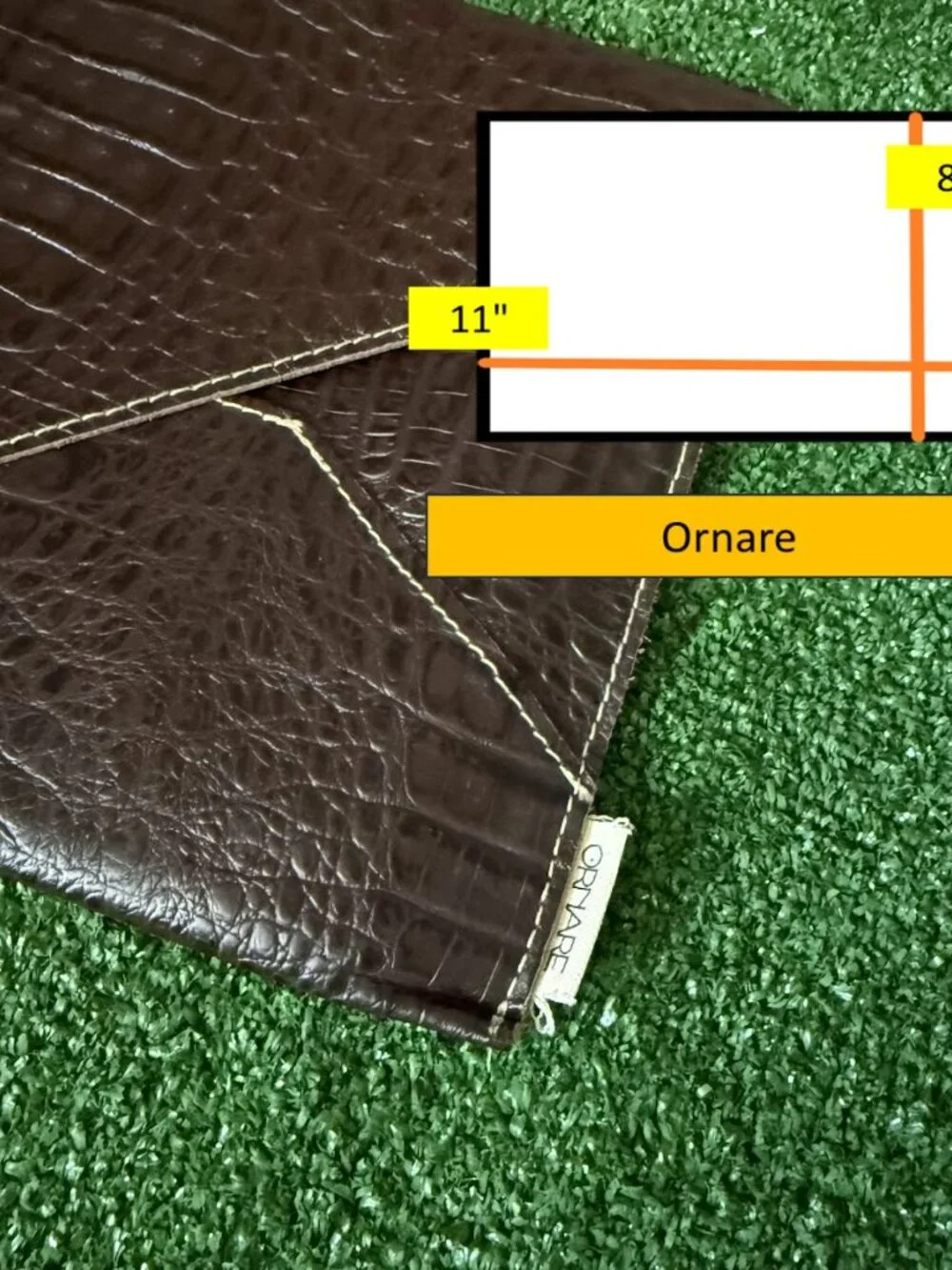 Ornare Brown Genuine Leather Croc Embossed Envelope Clutch Portfolio Purse Rare